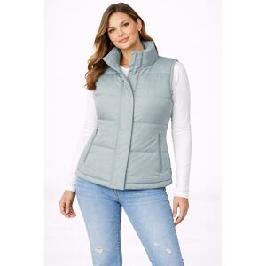 GAP Women's Light Blue Puffer Vest  Small Quilted Full Zip Sleeveless Outerwear